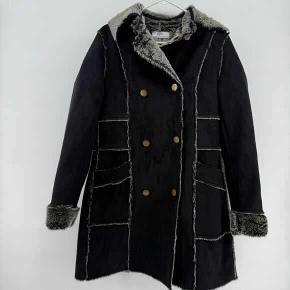 Trend bpc Bonprink Collection Women's Black Suede Style Faux Fur Peacoat Warm - Picture 1 of 12